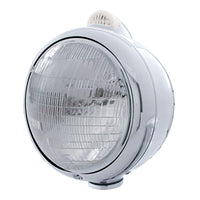 Stainless Steel Guide 682-C Headlight H4 w/ White LED & Dual Mode LED Signal - Clear Lens