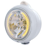 Stainless Steel Guide 682-C Headlight H4 w/ White LED & Dual Mode LED Signal - Clear Lens