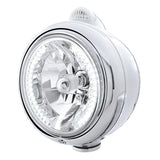 Stainless Steel Guide 682-C Headlight H4 w/ White LED & Dual Mode LED Signal - Clear Lens