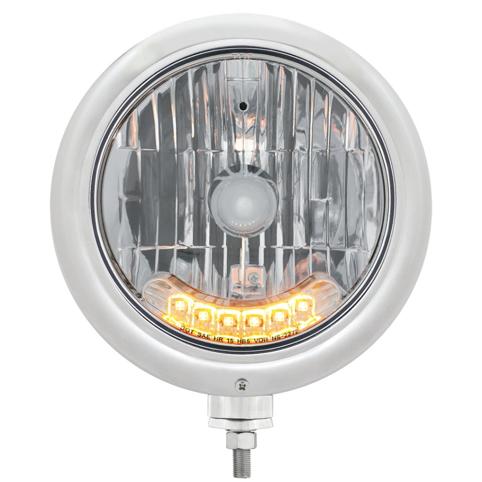 Sequential LED Rectangular Dual Headlight Bezel (Passenger) - Amber LED/Clear Lens
