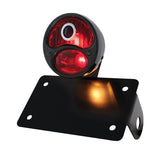 Tail Light w/ Red Glass Lens w/ Black Bobber Style Horizontal Bracket