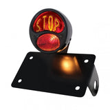 Tail Light w/ Red Glass Lens w/ Black Bobber Style Horizontal Bracket